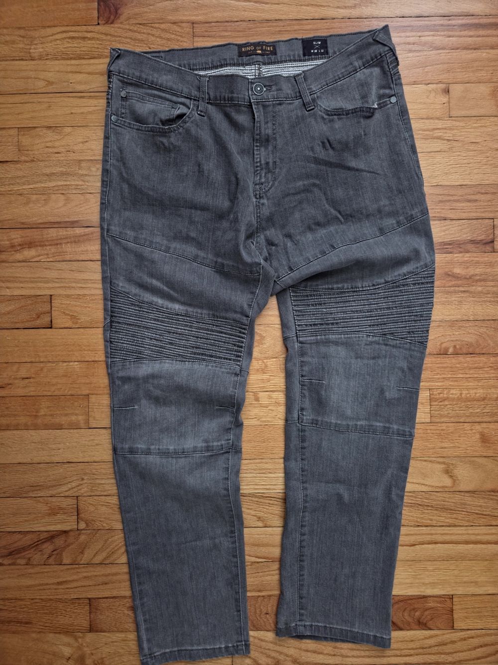 Ring of Fire Men's Gray Moto Slim Jeans 36X32
